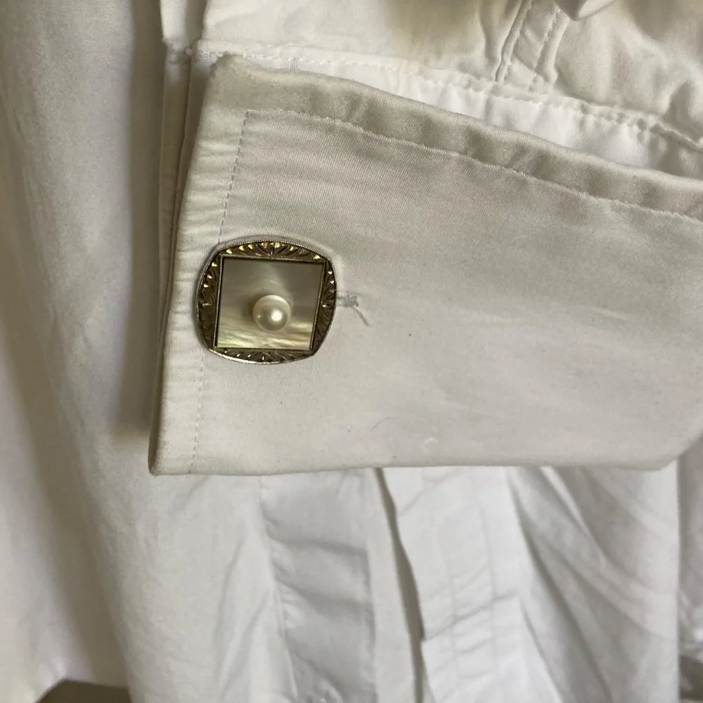 Vintage Sterling Mother of Pearl & Pearl Cufflinks + Tie Bar Set